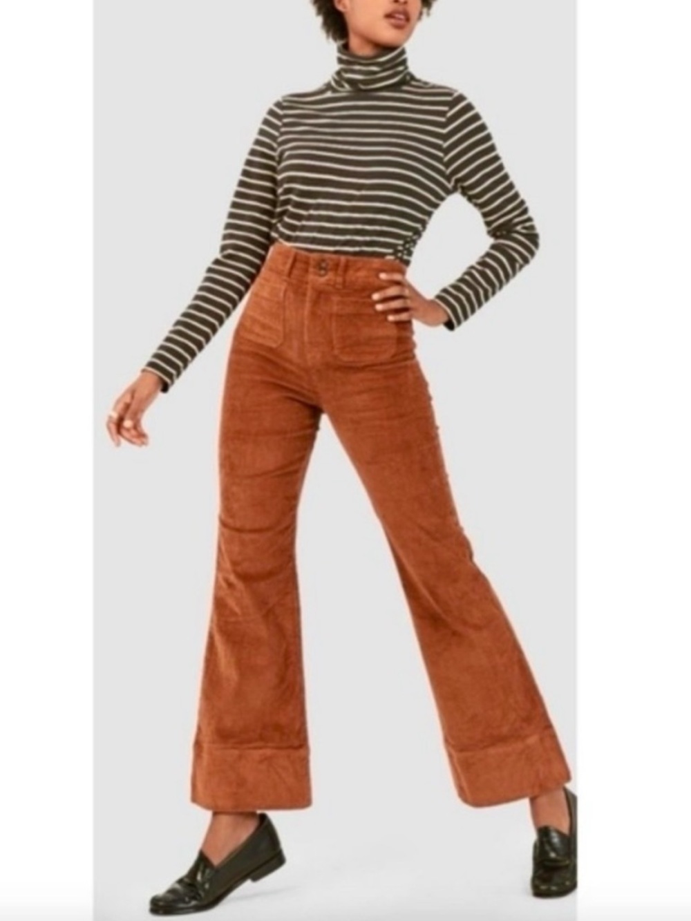 Faherty Phoebe Corduroy Flare Pants High Rise Front Patch Pocket Trousers 27 - Picture 3 of 14